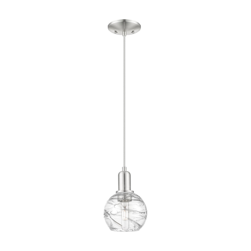 Innovations Athens Deco Swirl 6in 1-Light Mini Pendant | Industrial Brushed Satin Nickel and Clear Deco Swirl Glass | Kitchen | Model 716-1P-SN-G1213-6CL