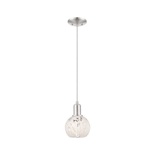 Innovations Lighting White Mouchette 6in 1-Light Mini Pendant | Industrial Brushed Satin Nickel and White Mouchette Glass | Model 716-1P-SN-G1216-6WM