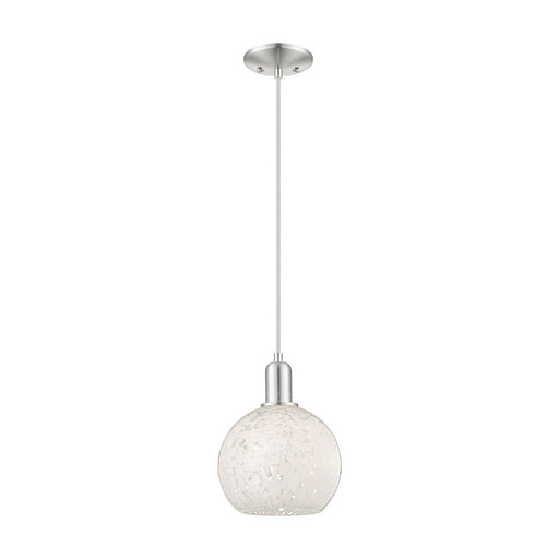 Innovations Lighting Arcadia 8in 1-Light Mini Pendant | Industrial Brushed Satin Nickel and White Mouchette Glass | Kitchen | Model 716-1P-SN-G1216-8WM