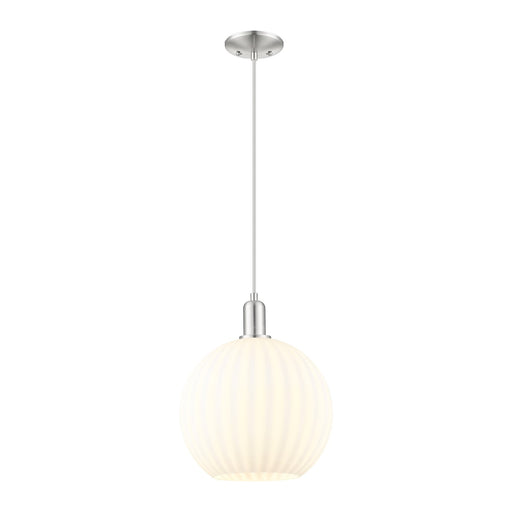 Innovations Lighting Arcadia 12in 1-Light Mini Pendant | Industrial Brushed Satin Nickel and White Venetian Glass | Kitchen | Model 716-1P-SN-G1217-12WV