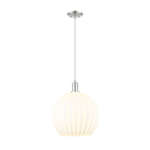 Innovations Lighting White Venetian 1-Light Mini Pendant | Industrial Brushed Satin Nickel and White Venetian Glass | Kitchen | Model 716-1P-SN-G1217-14WV