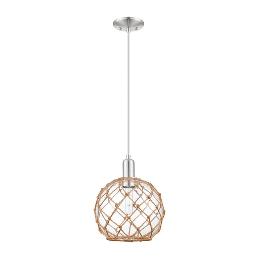 Innovations Farmhouse Rope 10in 1-Light Mini Pendant | Industrial Brushed Satin Nickel and Clear Glass with Brown Rope | Model 716-1P-SN-G122-10RB