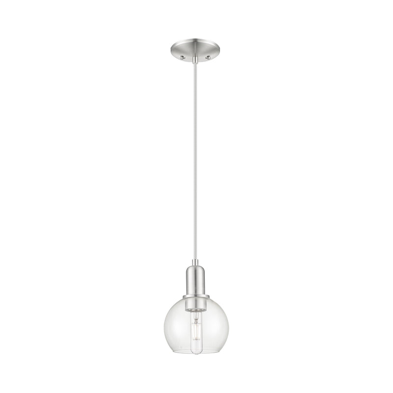 Innovations Athens 6in 1-Light Mini Pendant | Industrial Brushed Satin Nickel Steel and Clear Glass | Kitchen Island & Dining | Model 716-1P-SN-G122-6