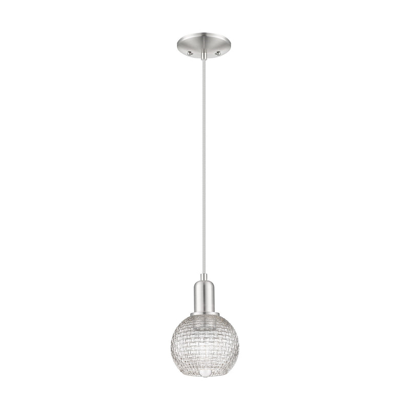 Innovations Athens 6in 1-Light Mini Pendant | Industrial Brushed Satin Nickel and Clear Basket Weave Glass | Kitchen Island & | Model 716-1P-SN-G122C-6CL