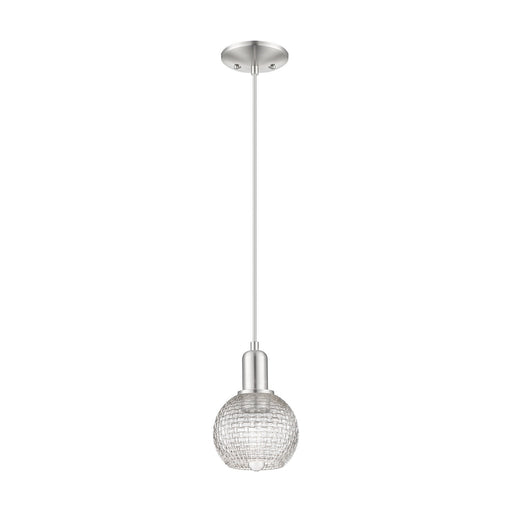 Innovations Athens 6in 1-Light Mini Pendant | Industrial Brushed Satin Nickel and Clear Basket Weave Glass | Kitchen Island & | Model 716-1P-SN-G122C-6CL