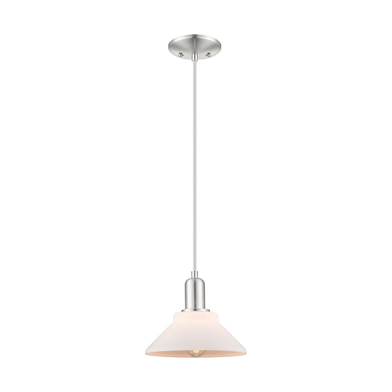 Innovations Orwell 8in 1-Light Mini Pendant | Industrial Brushed Satin Nickel and Matte White Glass | Kitchen Island & Dining Room | Model 716-1P-SN-G131