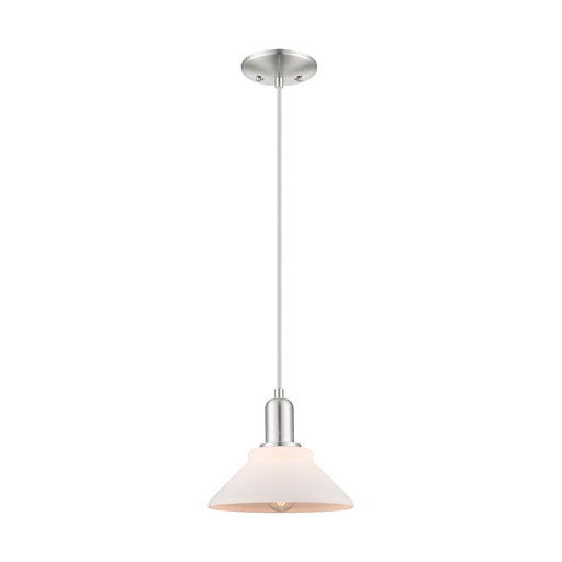 Innovations Orwell 8in 1-Light Mini Pendant | Industrial Brushed Satin Nickel and Matte White Glass | Kitchen Island & Dining Room | Model 716-1P-SN-G131