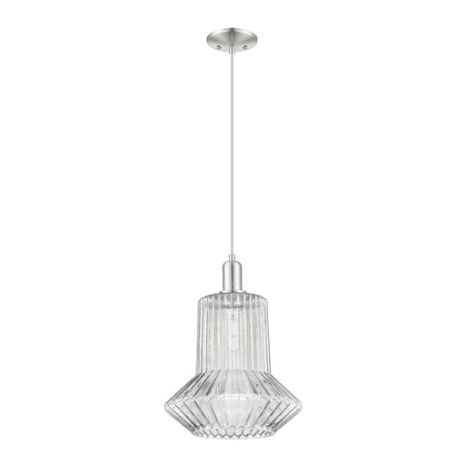 Innovations Springwater 12in 1-Light Mini Pendant | Industrial Brushed Satin Nickel Steel and Clear Fluted Glass | Kitchen Island & | Model 716-1P-SN-G212