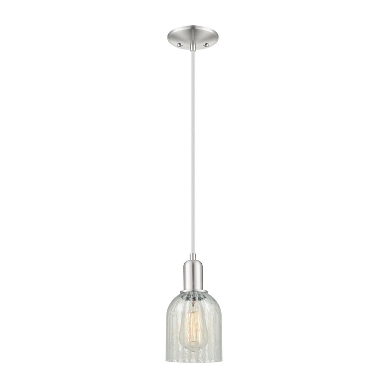 Innovations Caledonia 5in 1-Light Mini Pendant | Industrial Brushed Satin Nickel and Mouchette Glass | Kitchen Island & Dining | Model 716-1P-SN-G2511