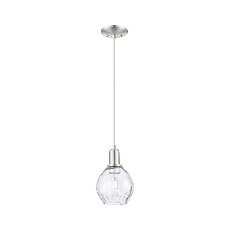 Innovations Waverly 6in 1-Light Mini Pendant | Industrial Brushed Satin Nickel Steel and Clear Water Glass | Kitchen Island & | Model 716-1P-SN-G362