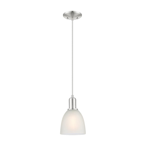 Innovations Castile 6in 1-Light Mini Pendant | Industrial Brushed Satin Nickel and White Glass | Kitchen Island & Dining Room | 6 x | Model 716-1P-SN-G381