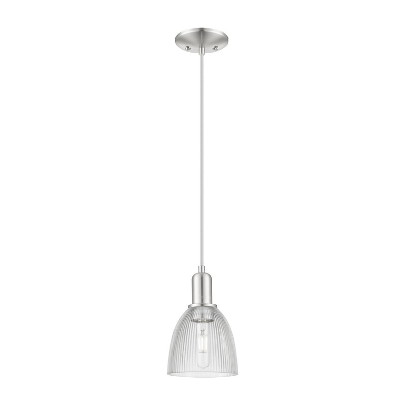 Innovations Castile 6in 1-Light Mini Pendant | Industrial Brushed Satin Nickel Steel and Clear Glass | Kitchen Island & Dining Room | Model 716-1P-SN-G382