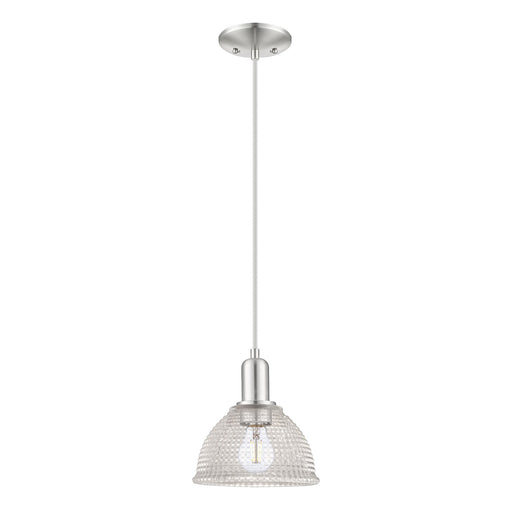 Innovations Arietta 8in 1-Light Mini Pendant | Industrial Brushed Satin Nickel Steel and Clear Glass | Kitchen Island & Dining Room | Model 716-1P-SN-G422