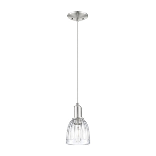 Innovations Brookfield 6in 1-Light Mini Pendant | Industrial Brushed Satin Nickel Steel and Clear Ribbed Glass | Kitchen Island & | Model 716-1P-SN-G442