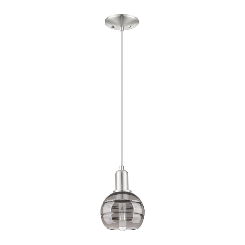Innovations Rochester 6in 1-Light Mini Pendant | Industrial Brushed Satin Nickel and Light Smoke Glass | Kitchen Island & | Model 716-1P-SN-G556-6SM