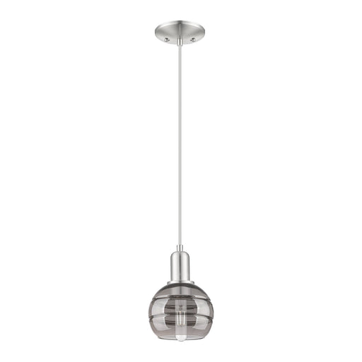 Innovations Rochester 6in 1-Light Mini Pendant | Industrial Brushed Satin Nickel and Light Smoke Glass | Kitchen Island & | Model 716-1P-SN-G556-6SM