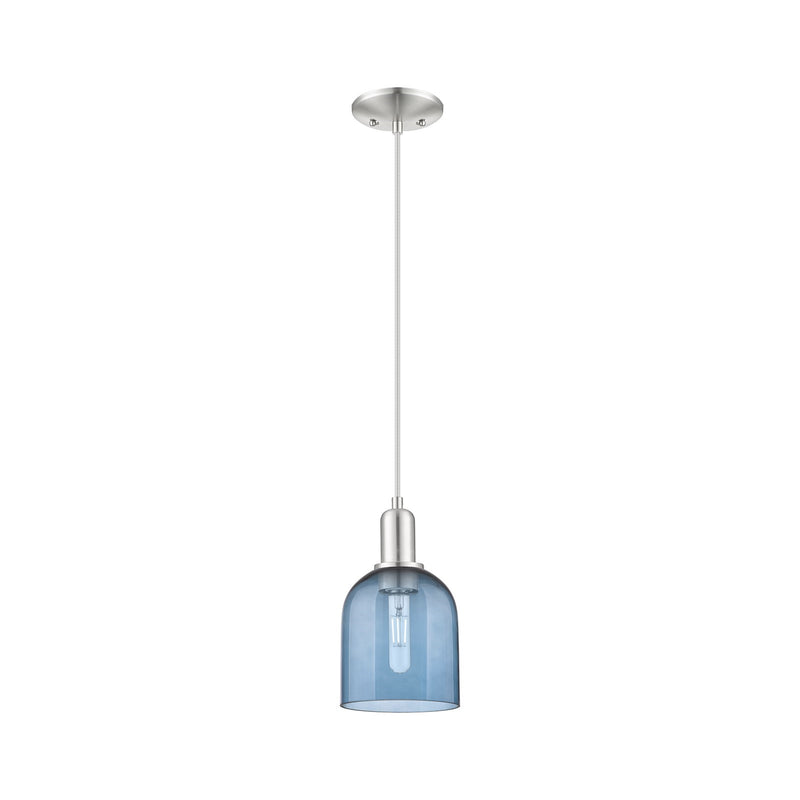 Innovations Bella 6in 1-Light Mini Pendant | Industrial Brushed Satin Nickel and Blue Glass | Kitchen Island & Dining Room | Model 716-1P-SN-G558-6BL
