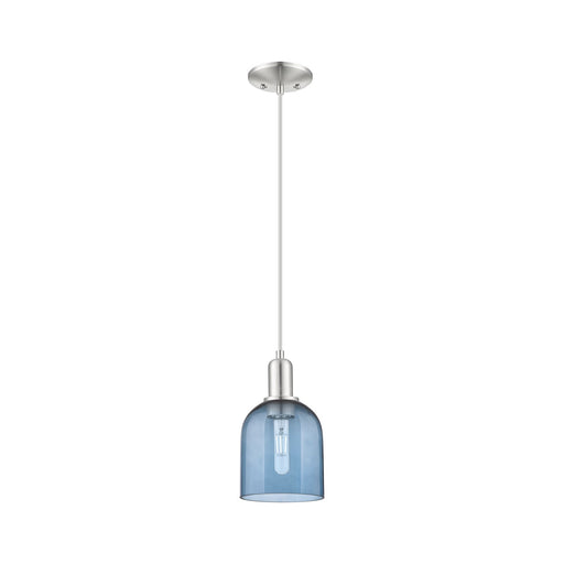 Innovations Bella 6in 1-Light Mini Pendant | Industrial Brushed Satin Nickel and Blue Glass | Kitchen Island & Dining Room | Model 716-1P-SN-G558-6BL