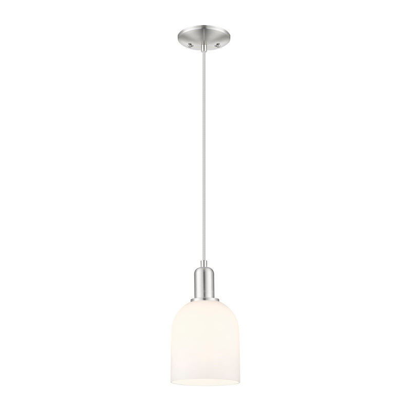 Innovations Bella 6in 1-Light Mini Pendant | Industrial Brushed Satin Nickel and White Glass | Kitchen Island & Dining Room | Model 716-1P-SN-G558-6GWH