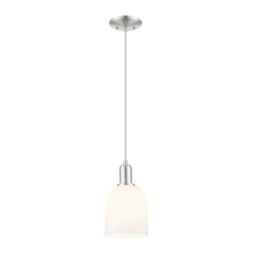 Innovations Bella 6in 1-Light Mini Pendant | Industrial Brushed Satin Nickel and White Glass | Kitchen Island & Dining Room | Model 716-1P-SN-G558-6GWH