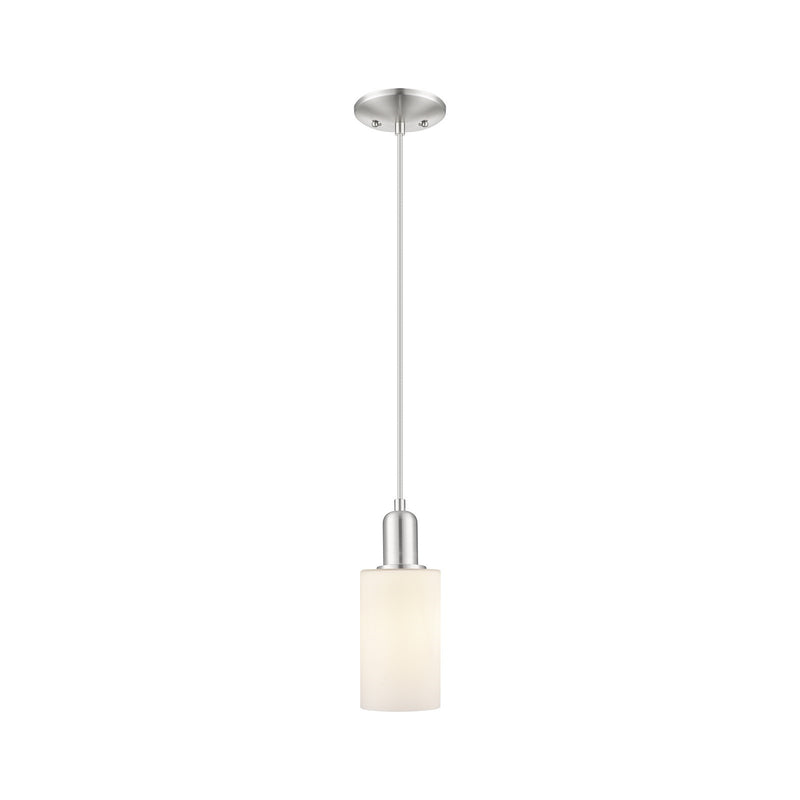 Innovations Clymer 4in 1-Light Mini Pendant | Industrial Brushed Satin Nickel and Matte White Glass | Kitchen Island & Dining Room | Model 716-1P-SN-G801