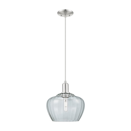 Innovations Fenton 11in 1-Light Mini Pendant | Industrial Brushed Satin Nickel Steel and Clear Ribbed Glass | Kitchen Island & | Model 716-1P-SN-G92-L