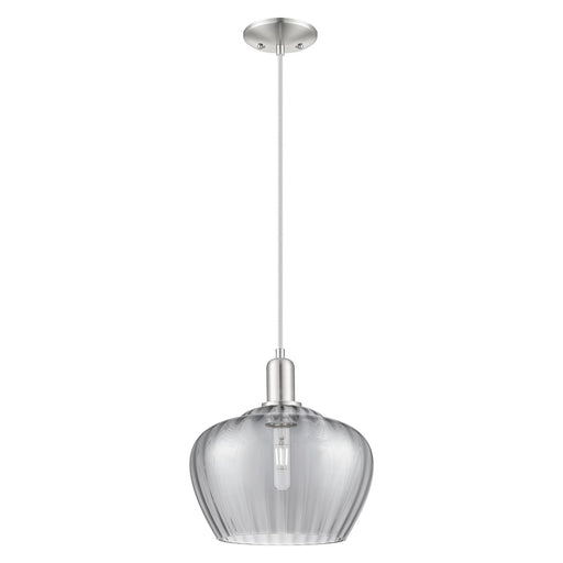 Innovations Fenton 11in 1-Light Mini Pendant | Industrial Brushed Satin Nickel and Light Smoke Ribbed Glass | Kitchen Island & | Model 716-1P-SN-G93-L