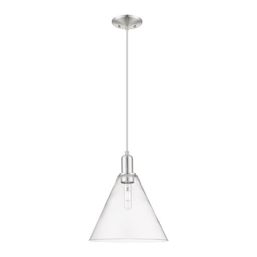 Innovations Berkshire Glass 12in 1-Light Mini Pendant | Industrial Brushed Satin Nickel Steel and Clear Glass | Kitchen Island & | Model 716-1P-SN-GBC-122
