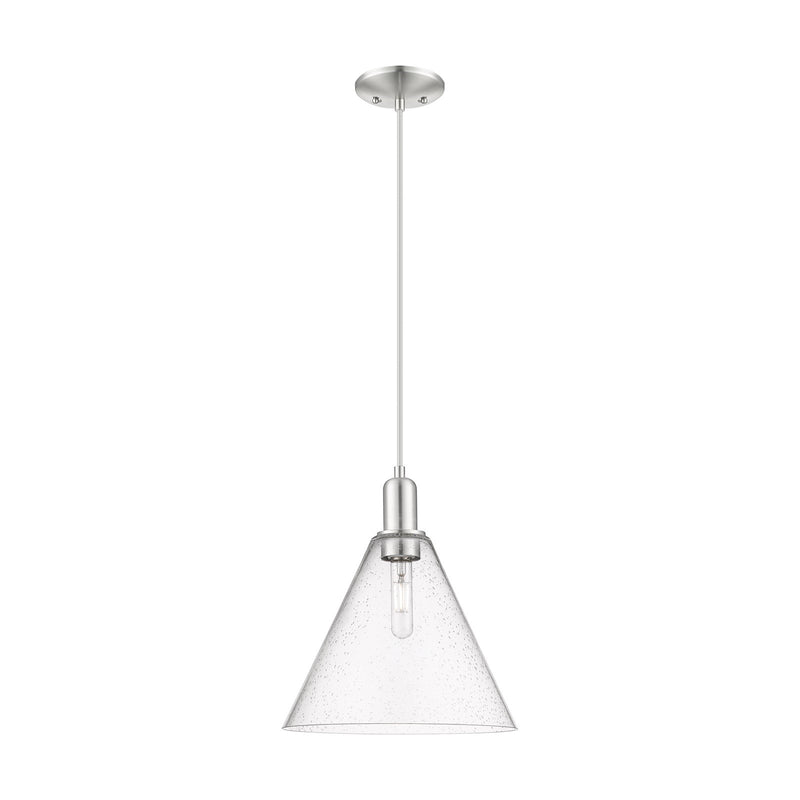 Innovations Berkshire Glass 12in 1-Light Mini Pendant | Industrial Brushed Satin Nickel and Seedy Glass | Kitchen Island & | Model 716-1P-SN-GBC-124
