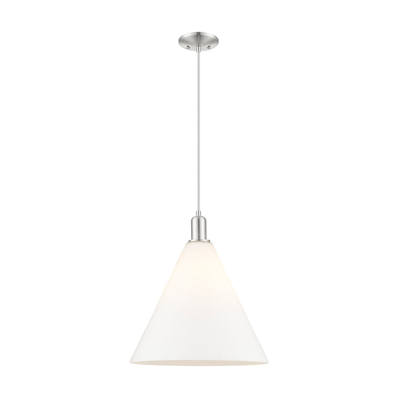 Innovations Berkshire Glass 16in 1-Light Mini Pendant | Industrial Brushed Satin Nickel and Matte White Glass | Kitchen Island & | Model 716-1P-SN-GBC-161