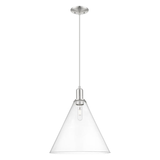 Innovations Berkshire Glass 16in 1-Light Mini Pendant | Industrial Brushed Satin Nickel Steel and Clear Glass | Kitchen Island & | Model 716-1P-SN-GBC-162