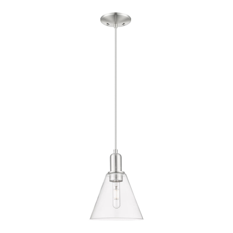 Innovations Berkshire Glass 8in 1-Light Mini Pendant | Industrial Brushed Satin Nickel and Clear Glass | Kitchen Island & Dining | Model 716-1P-SN-GBC-82