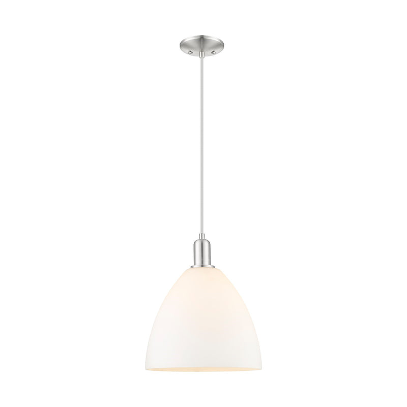 Innovations Bristol 12in 1-Light Mini Pendant | Industrial Brushed Satin Nickel and Matte White Glass | Kitchen Island & Dining | Model 716-1P-SN-GBD-121