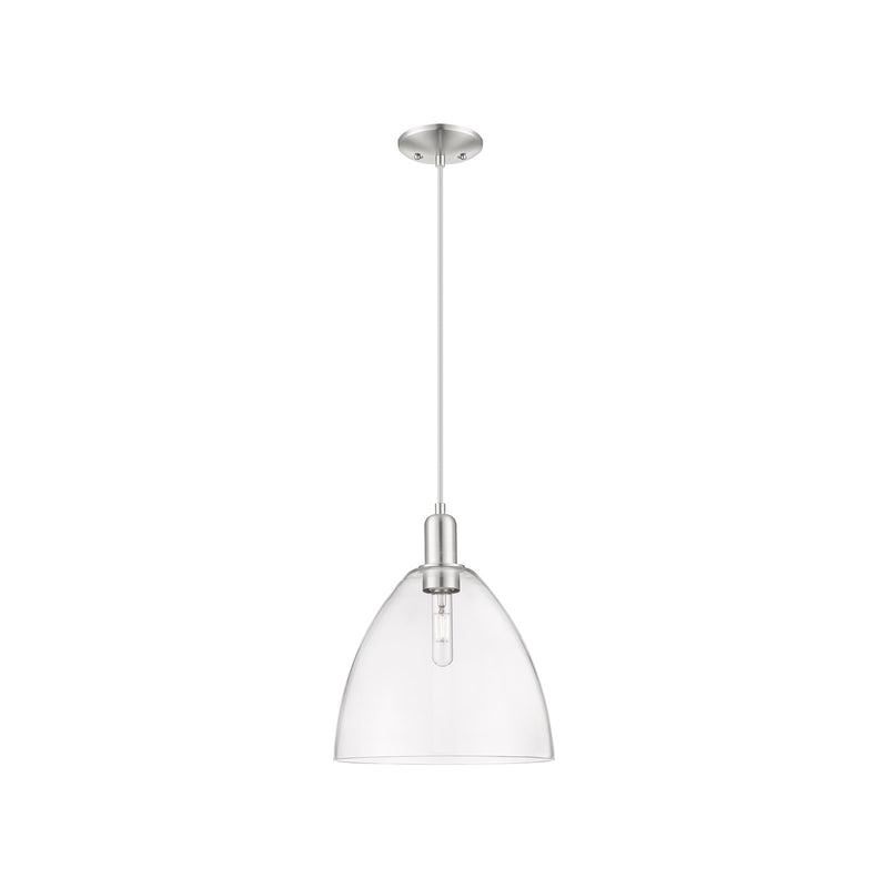 Innovations Bristol 12in 1-Light Mini Pendant | Industrial Brushed Satin Nickel Steel and Clear Glass | Kitchen Island & Dining | Model 716-1P-SN-GBD-122