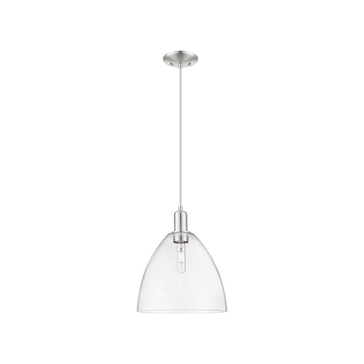 Innovations Bristol 12in 1-Light Mini Pendant | Industrial Brushed Satin Nickel Steel and Clear Glass | Kitchen Island & Dining | Model 716-1P-SN-GBD-122