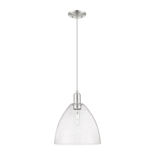 Innovations Bristol 12in 1-Light Mini Pendant | Industrial Brushed Satin Nickel and Seedy Glass Dome Shade | Kitchen Island & | Model 716-1P-SN-GBD-124