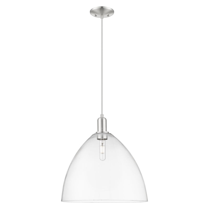Innovations Bristol 16in 1-Light Mini Pendant | Industrial Brushed Satin Nickel Steel and Clear Glass | Kitchen Island & Dining | Model 716-1P-SN-GBD-162