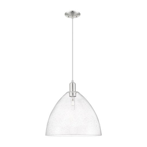 Innovations Bristol 16in 1-Light Mini Pendant | Industrial Brushed Satin Nickel Steel and Seedy Glass Dome | Kitchen Island & | Model 716-1P-SN-GBD-164
