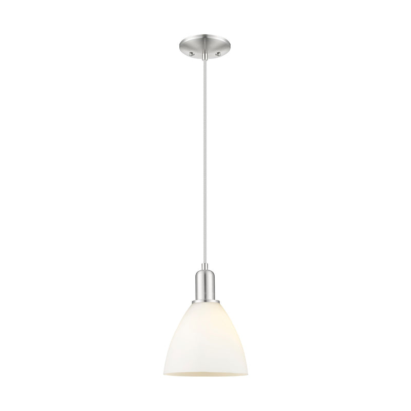 Innovations Bristol 8in 1-Light Mini Pendant | Industrial Brushed Satin Nickel and Matte White Glass | Kitchen Island & Dining | Model 716-1P-SN-GBD-751