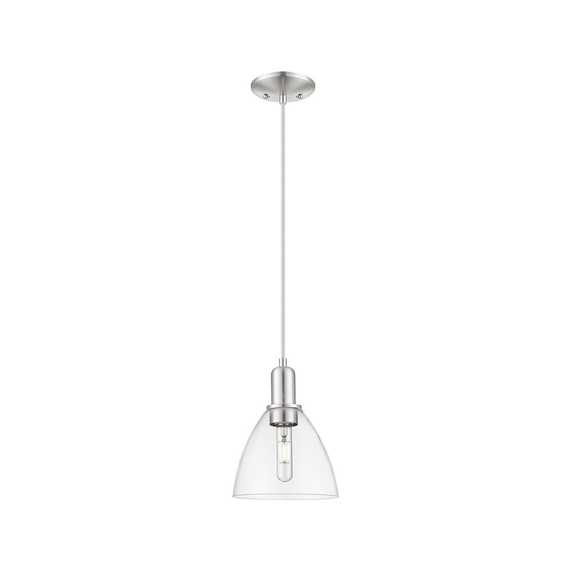 Innovations Bristol 8in 1-Light Mini Pendant | Industrial Brushed Satin Nickel and Clear Glass | Kitchen Island & Dining Room | Model 716-1P-SN-GBD-752