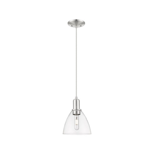 Innovations Bristol 8in 1-Light Mini Pendant | Industrial Brushed Satin Nickel and Clear Glass | Kitchen Island & Dining Room | Model 716-1P-SN-GBD-752
