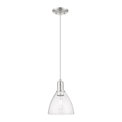 Innovations Bristol 8in 1-Light Mini Pendant | Industrial Brushed Satin Nickel Steel and Seedy Glass | Kitchen Island & Dining | Model 716-1P-SN-GBD-754