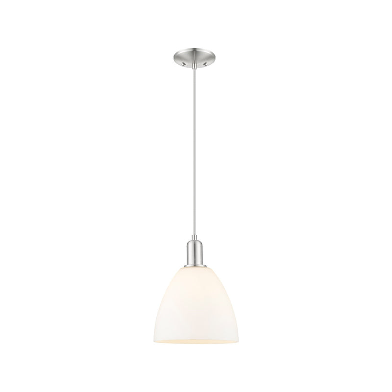 Innovations Bristol 9in 1-Light Mini Pendant | Industrial Brushed Satin Nickel and Matte White Glass | Kitchen Island & Dining | Model 716-1P-SN-GBD-91