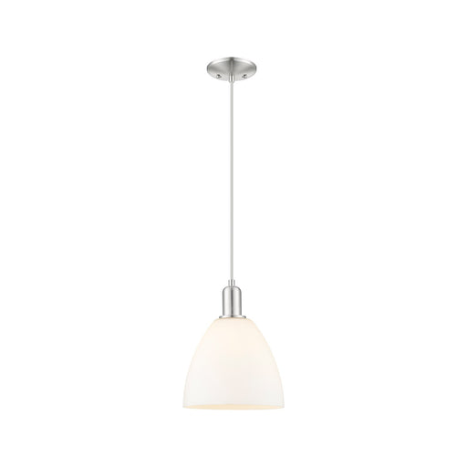 Innovations Bristol 9in 1-Light Mini Pendant | Industrial Brushed Satin Nickel and Matte White Glass | Kitchen Island & Dining | Model 716-1P-SN-GBD-91