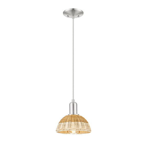 Innovations Natural Ballston Dome 7.5in 1-Light Mini Pendant | Farmhouse Brushed Satin Nickel and Natural Fiber Dome Shade | Model 716-1P-SN-NBD2-75-NAT