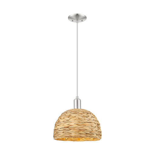 Innovations Woven Rattan 12in 1-Light Mini Pendant | Industrial Brushed Satin Nickel and Natural Fiber Shade | Kitchen Island | Model 716-1P-SN-RBD-12-NAT