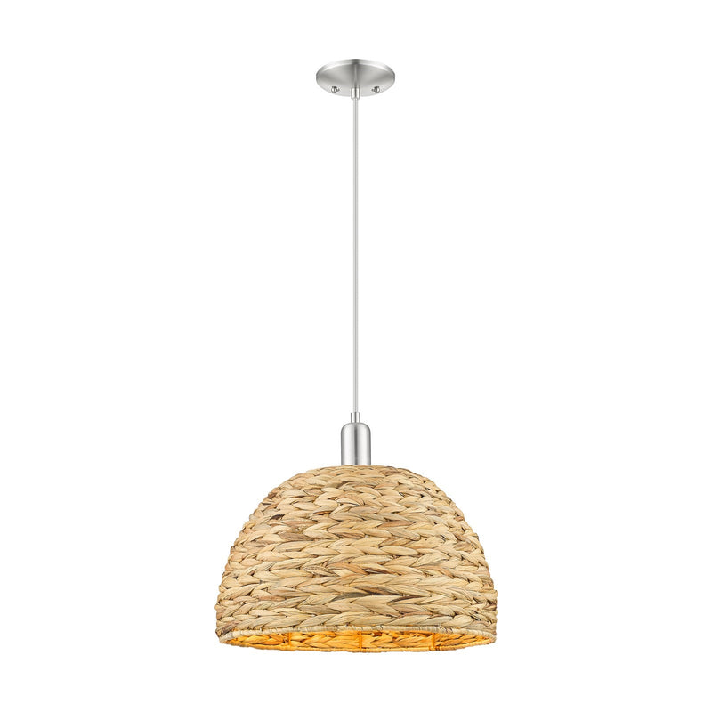 Innovations Woven Rattan 16in 1-Light Mini Pendant | Industrial Brushed Satin Nickel and Natural Fiber Dome Shade | Kitchen | Model 716-1P-SN-RBD-16-NAT