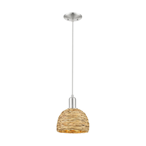Innovations Woven Rattan 8in 1-Light Mini Pendant | Rustic Farmhouse Satin Nickel and Natural Woven Rattan | Kitchen Island & | Model 716-1P-SN-RBD-8-NAT