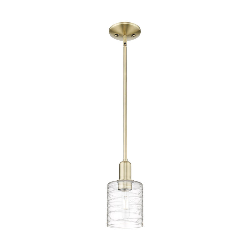 Innovations Cobbleskill 5in 1-Light Mini Pendant | Industrial Antique Brass and Deco Swirl Glass | Kitchen Island & Dining Room | Model 716-1S-AB-G1113