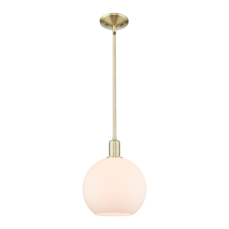 Innovations Athens 10in 1-Light Mini Pendant | Industrial Antique Brass Steel and Matte White Glass | Kitchen Island & Dining | Model 716-1S-AB-G121-10